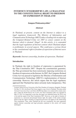 Internet Censorship by Law: a Challenge to the Constitutional Right to Freedom of Expression in Thailand