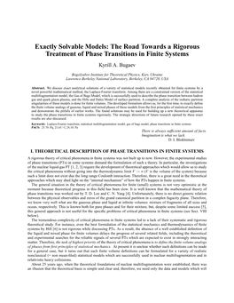 The Road Towards a Rigorous Treatment of Phase Transitions in Finite Systems Kyrill A