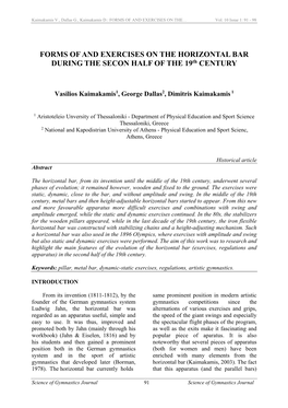 FORMS of and EXERCISES on the HORIZONTAL BAR DURING the SECON HALF of the 19Th CENTURY