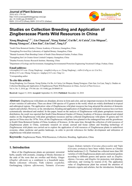 Studies on Collection Breeding and Application of Zingiberaceae Plants Wild Resources in China