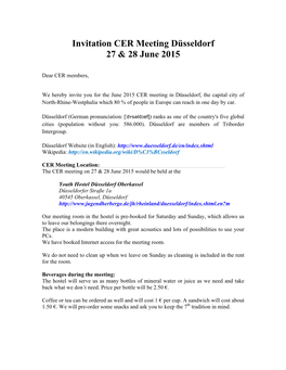Invitation CER Meeting Düsseldorf 27 & 28 June 2015