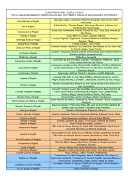 Relação De Localidades Por Regiões