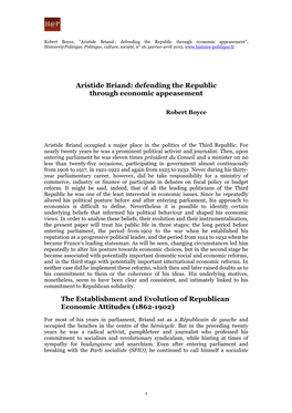Aristide Briand: Defending the Republic Through Economic Appeasement