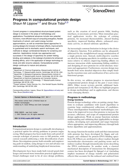 Progress in Computational Protein Design Shaun M Lippow1,4 and Bruce Tidor2,3