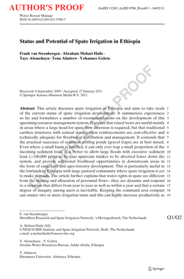 UNCORRECTED PROOF 258 There Has Been and Still Is Considerable Investment in ‘Modernized’ Spate Irriga- 259 Tion Systems, As Described Above