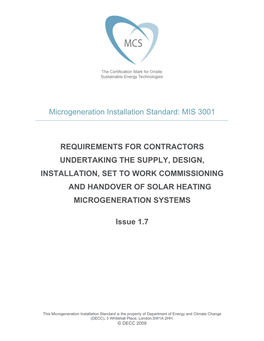 Microgeneration Installation Standard: MIS 3001