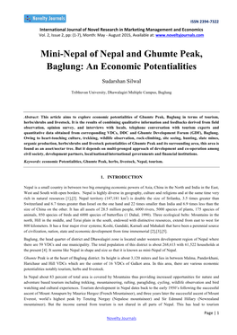 Mini-Nepal of Nepal and Ghumte Peak, Baglung: an Economic Potentialities