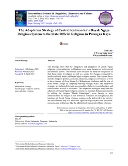 The Adaptation Strategy of Central Kalimantan's Dayak Ngaju Religious System to the State Official Religions in Palangka Raya