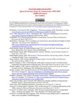 Master Bibliography for Sports in Society, 1994–2009