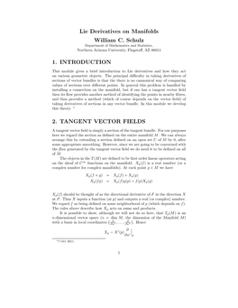 Lie Derivatives on Manifolds William C. Schulz 1. INTRODUCTION 2