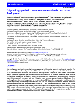 Epigenetic Age Prediction in Semen – Marker Selection and Model Development