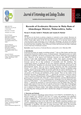 Records of Freshwater Bryozoa in Mula Dam of Ahmednagar District, Maharashtra, India