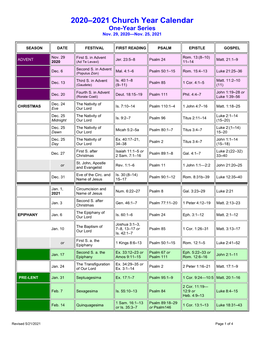 LCMS 2020-2021 Church Year Calendar — One-Year Series