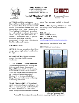 Flagstaff Mountain Trail # 43 Recommended Season Summer Fall 2 Miles