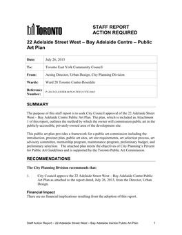 STAFF REPORT ACTION REQUIRED 22 Adelaide Street West – Bay Adelaide Centre – Public Art Plan