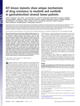 KIT Kinase Mutants Show Unique Mechanisms of Drug Resistance to Imatinib and Sunitinib in Gastrointestinal Stromal Tumor Patients