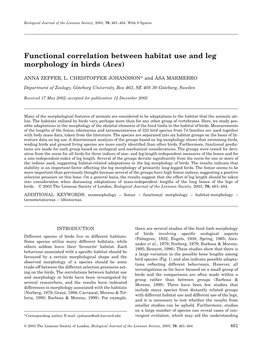 Functional Correlation Between Habitat Use and Leg Morphology in Birds (Aves)