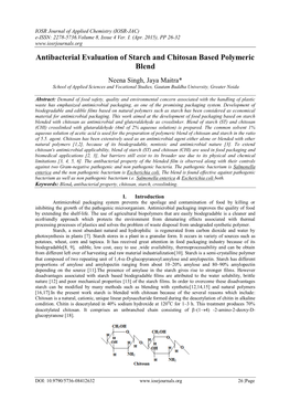 Antibacterial Evaluation of Starch and Chitosan Based Polymeric Blend