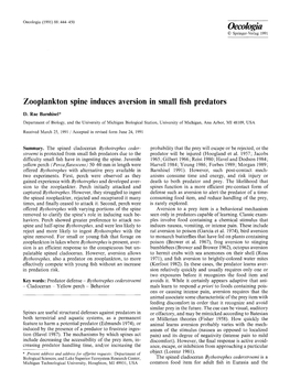 Zooplankton Spine Induces Aversion in Small Fish Predators