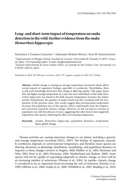 Long- and Short-Term Impact of Temperature on Snake Detection in the Wild: Further Evidence from the Snake Hemorrhois Hippocrepis