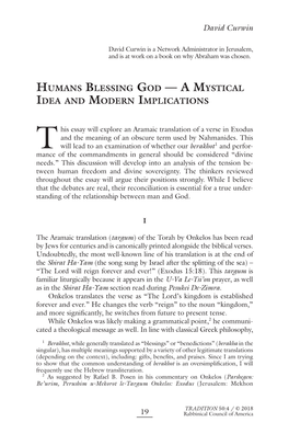 David Curwin HUMANS BLESSING GOD — A