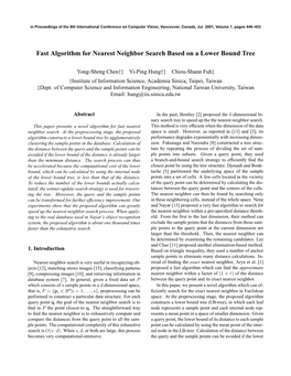 Fast Algorithm for Nearest Neighbor Search Based on a Lower Bound Tree
