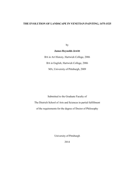 The Evolution of Landscape in Venetian Painting, 1475-1525