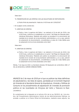 ANUNCIO De 2 De Mayo De 2018 Por El Que Se Publican Las Listas