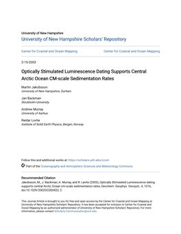 Optically Stimulated Luminescence Dating Supports Central Arctic Ocean CM-Scale Sedimentation Rates