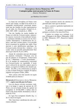 Aleuropteryx Iberica Monserrat, 1977 Coniopterygidae Nouveau Pour La Faune De France (Insecta, Neuroptera)