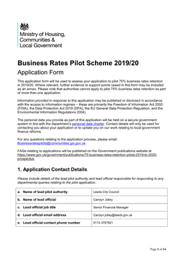 Business Rates Pilot Scheme 2019/20 Application Form