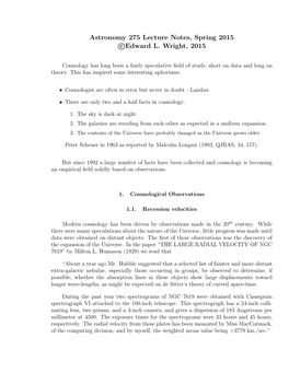 Astronomy 275 Lecture Notes, Spring 2015 Coedward L. Wright, 2015