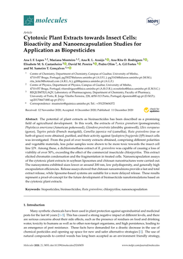 Cytotoxic Plant Extracts Towards Insect Cells: Bioactivity and Nanoencapsulation Studies for Application As Biopesticides