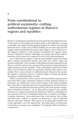 From Constitutional to Political Asymmetry: Crafting Authoritarian Regimes in Russia’S Regions and Republics