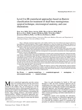 Level I to III Craniofacial Approaches Based on Barrow Classification For