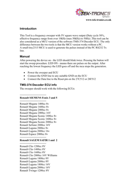 Introduction Manual TMS-374 Decoder ECU Info