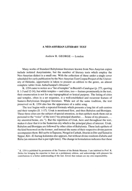 A NEO-ASSYRIAN LITERARY TEXT Andrew R. GEORGE