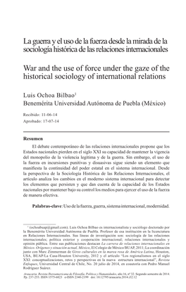 La Guerra Y El Uso De La Fuerza Desde La Mirada De La Sociología Histórica De Las Relaciones Internacionales