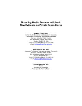 Financing Health Services in Poland: New Evidence on Private Expenditures