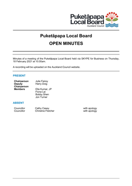 Minutes of Puketāpapa Local Board