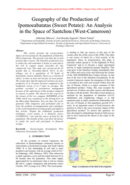 Sweet Potato): an Analysis in the Space of Santchou (West-Cameroon)