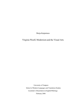 Virginia Woolf, Modernism and the Visual Arts