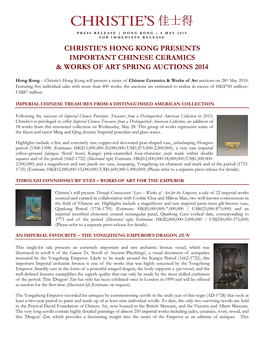 Christie's Hong Kong Presents Important Chinese