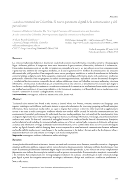 La Radio Comercial En Colombia. El Nuevo Panorama Digital De La Comunicación Y Del Periodismo* Commercial Radio in Colombia