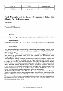 Fossil Neuroptera of the Lower Cretaceous of Baisa, East Siberia