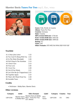 Skeeter Davis Tunes for Two Mp3, Flac, Wma