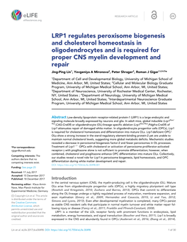LRP1 Regulates Peroxisome Biogenesis and Cholesterol
