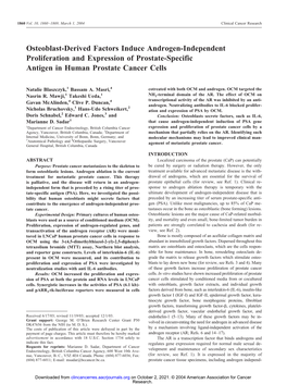 Osteoblast-Derived Factors Induce Androgen-Independent Proliferation and Expression of Prostate-Specific Antigen in Human Prostate Cancer Cells