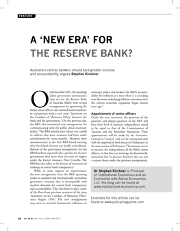 A 'New Era' for the Reserve Bank?