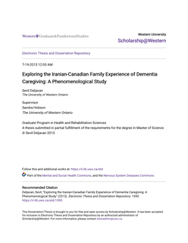 Exploring the Iranian-Canadian Family Experience of Dementia Caregiving: a Phenomenological Study